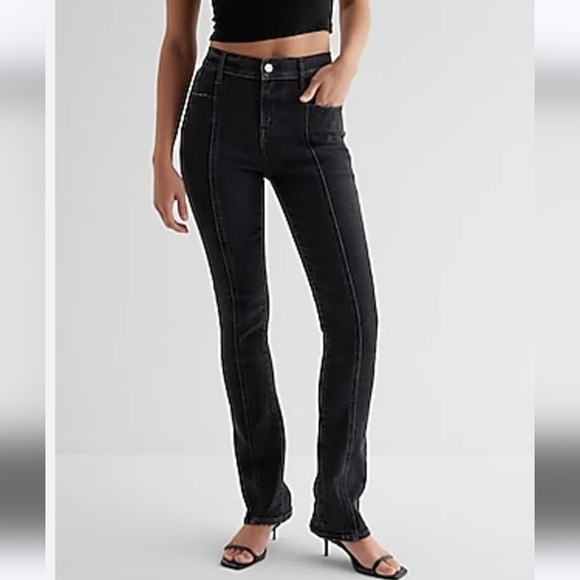 Express Denim - Express Mid Rise Washed Black Front Seam Skyscraper Jeans
